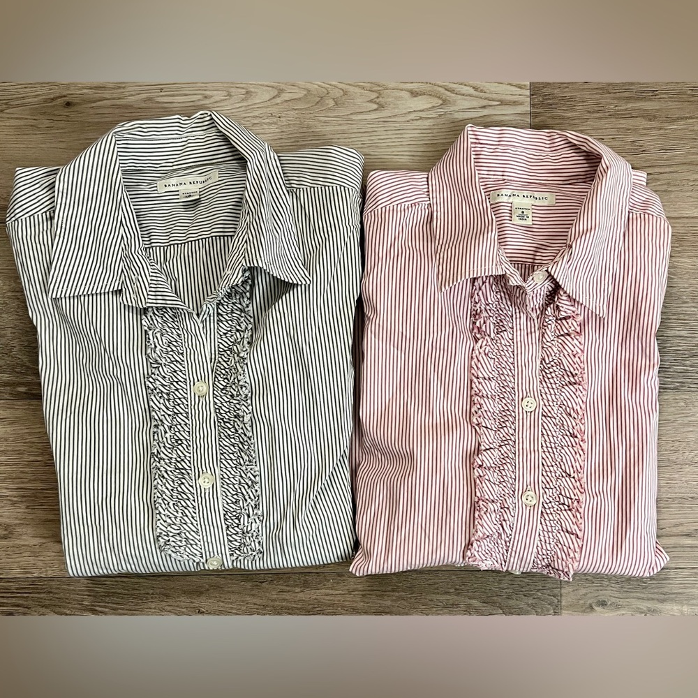 Two Banana Republic Ruffled Stripped Long Sleeve Size 8